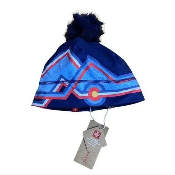 NWT Krimson Klover Mile High HAT Beanie Colorado Removable Pom Pom Blue HTF - Picture 9 of 12